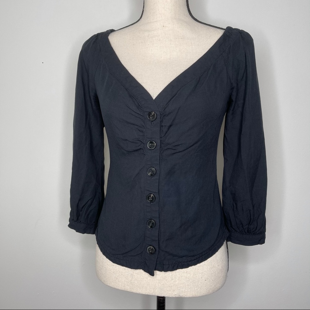 MAEVE ANTHROPOLGIE Black Button Front Blouse